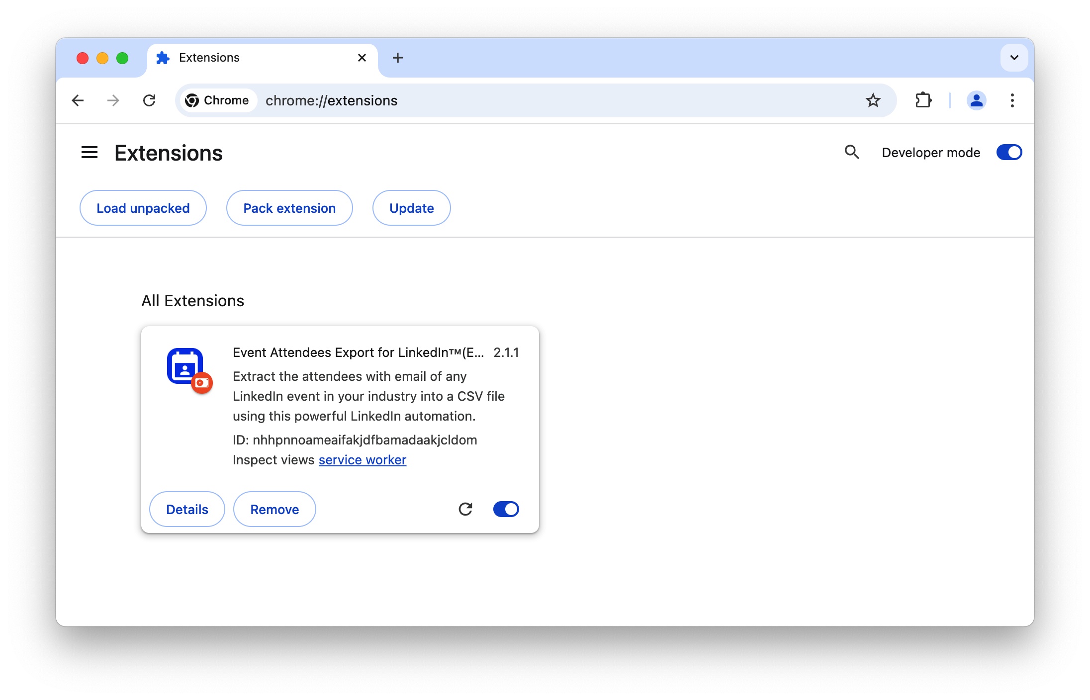 LinkedIn Event Attendees Exporter chrome extension install done