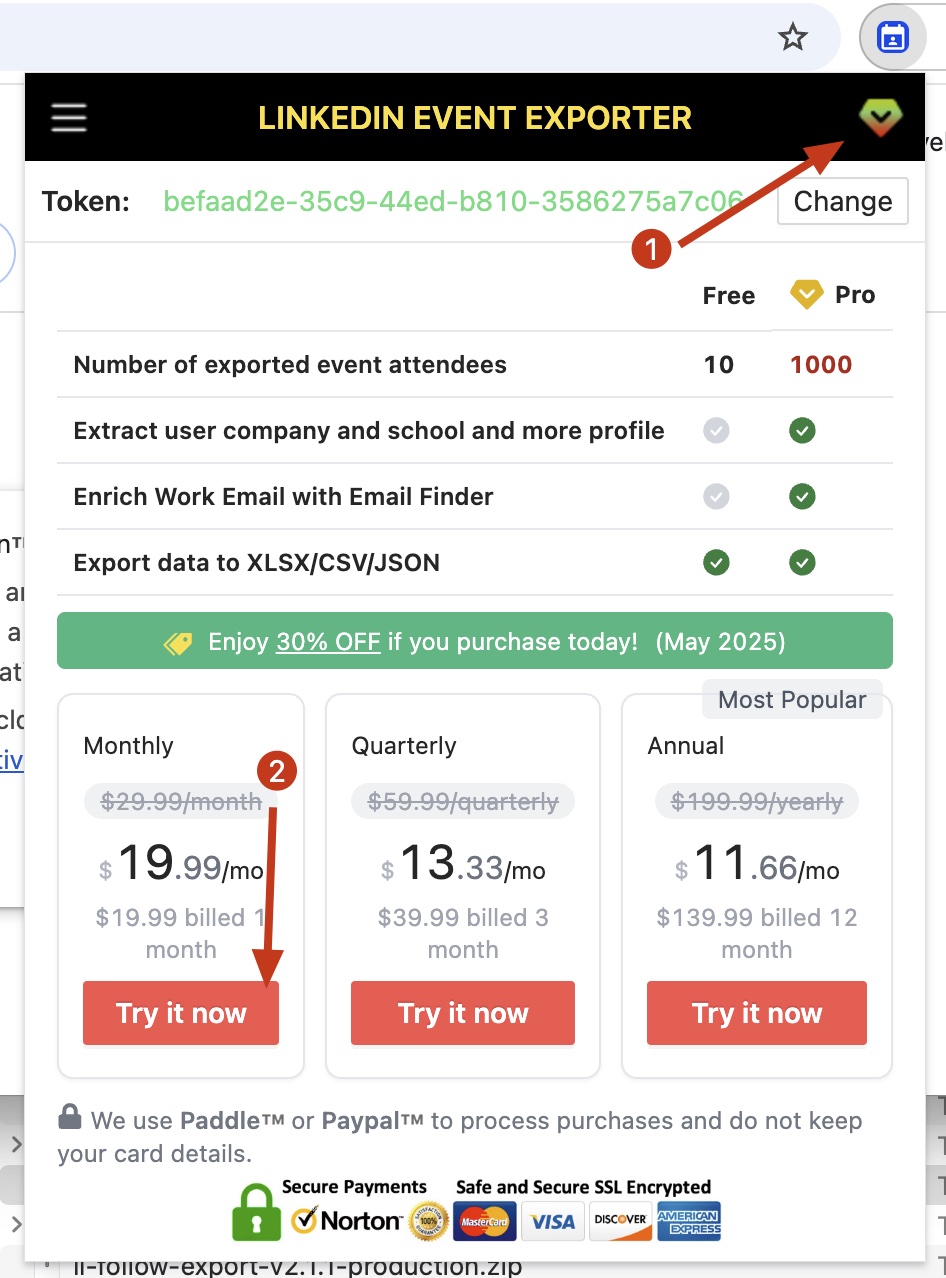 LinkedIn Event Attendees Exporter chrome extension subscribe pro